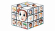 A glossy white cube with no visible seams or edges but when looked at from a certain angle reveals multiple images of a persons face in different. Cartoon Vector.