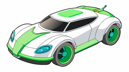 Canvas Print - A futuristiclooking remote control car with a glossy white body and neon green accents. It is equipped with LED lights that illuminate as it moves and. Cartoon Vector.