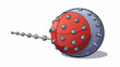 A heavy solid ball with an indentation on one side for gripping. Its smooth texture allows it to glide easily down a narrow welloiled lane taking aim. Cartoon Vector.
