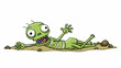 A lone zombie lying on the ground in a desolate wasteland its arms reaching out towards the sky in a futile attempt to stand. Its oncehuman features. Cartoon Vector.