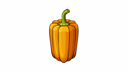 Sticker - A long slender orange bell pepper with a delicate papery skin that crinkles at the touch. Its curved shape and slight taper make it ideal for slicing. Cartoon Vector.