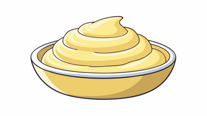 Poster - A luscious pale yellow sauce with a slight tanginess to its taste reminiscent of a blend of cream and cheese.  on white background . Cartoon Vector.