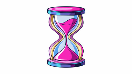 Poster - A modern hourglass made of sleek chrome with neon pink sand that flows from one bulb to the other in a mesmerizing pattern.  on white background . Cartoon Vector.