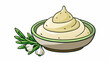 A pale creamy dressing with a distinct tangy kick of garlic and anchovy. Flecks of green herbs and es give a pop of color and fresh herbaceous flavor. Cartoon Vector.