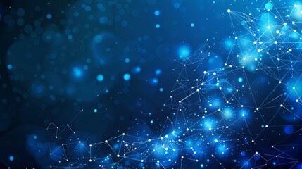 Abstract futuristic depiction featuring molecular technology with polygonal shapes set on a dark blue background. Illustrative vector design representing digital technology concept.