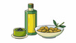 A shallow dish with a layer of dark green oil on top with a rich and robust aroma of olives. It is thick and heavy and leaves a lingering floral and. Cartoon Vector.