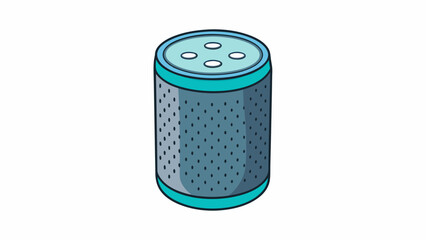 Poster - A sleek cylindrical speaker with LED lights at the top. It has the ability to play music answer questions and control other smart home devices through. Cartoon Vector.