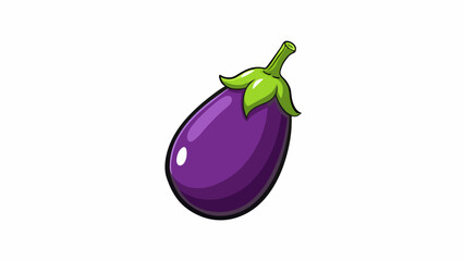 Sticker - A small round variety of eggplant with a deep purple color and smooth skin. It has a tender crisp texture and is often used in stirfries or as a. Cartoon Vector.