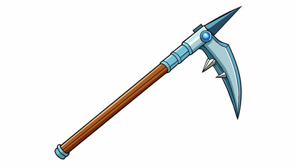 Poster - A versatile tool for mountaineering the ice axe has a long straight shaft topped with a sharp metal pick and a sharp aluminum spike. The pick can be. Cartoon Vector.