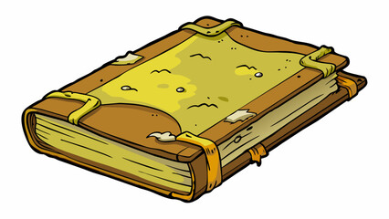 Canvas Print - A weathered old book with faded yellowing pages and a musty smell. The cover is tattered and the binding is almost completely worn away showing its. Cartoon Vector.