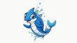 An elegant aquatic being with a pointed rostrum and shimmering dark blue and white patterned body jumping out of the water and leaving a trail of. Cartoon Vector.