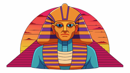 Poster - As the sun began to set the Sphinx seemed to come to life absorbing the vibrant hues of the sky. Its features glowed in the fading light giving off an. Cartoon Vector.