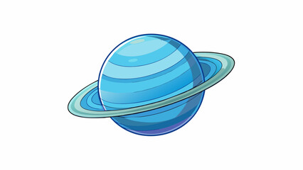 Sticker - From a distance Neptune appears as a serene serene orb but upon closer look its icy rings shimmer and sparkle in the light of the sun.  on white. Cartoon Vector.