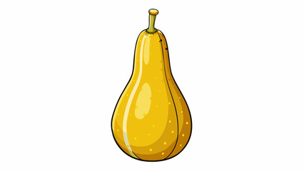 Sticker - Here we have a pear that is tall and slim almost resembling a bottle in shape. Its skin is a vibrant goldenyellow color with a few small brown spots. Cartoon Vector.