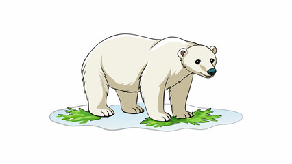 Poster - In this fourth illustration a polar bear is standing tall on its hind legs reaching up towards a patch of green seaweed that has washed up on the. Cartoon Vector.