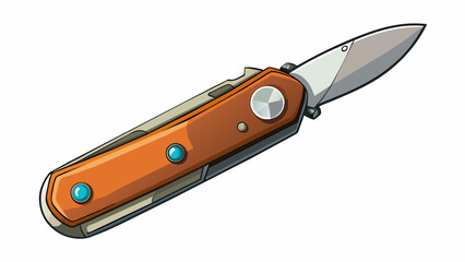 Poster - Made from sy stainless steel this pocket knife has a sharp blade with a locking mechanism for extra safety. The handle has a nonslip grip and features. Cartoon Vector.