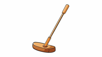 Sticker - Putter is a cylindrical device made of wood or plastic with a flat base and a curved end. Its lightweight design makes it perfect for hitting a golf. Cartoon Vector.