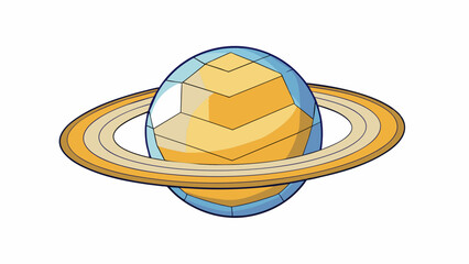 Sticker - Saturns most recognizable feature is its prominent hexagonalshaped storm at its north pole. This massive persistent weather pattern has baffled. Cartoon Vector.