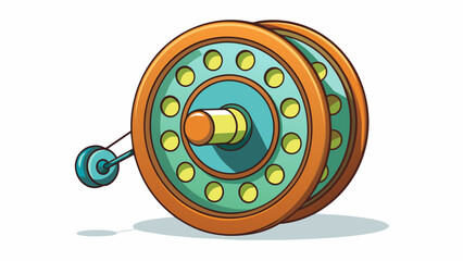 Sticker - The fly reel glimmers in the early morning light as it is patiently waiting to be engaged. Its smooth drag system allows for a seamless retrieval of. Cartoon Vector.