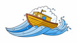 The rough seas were tossing the boat about with crashing waves and strong winds.  on white background . Cartoon Vector.