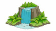 The sound of rushing water could be heard coming from the hidden alcove at the base of the crag. A small waterfall cascaded down the face of the rock. Cartoon Vector.