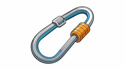 Poster - This carabiner is made of durable aluminum and has a distinct pear shape making it easy to clip onto ropes and harnesses in mountaineering and caving. Cartoon Vector.