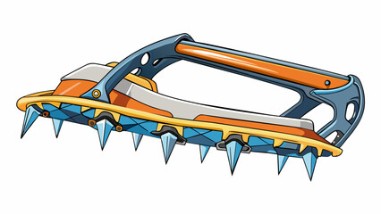 Poster - This crampon is specially designed for ice climbing and has horizontal front points for optimal grip in vertical ice walls. It also has a heel spur. Cartoon Vector.