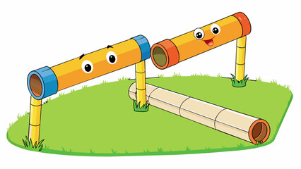 Canvas Print - Two sy PVC tubes fixed parallel to each other on a grassy field. These makeshift parallel bars are commonly used in outdoor obstacle courses and offer. Cartoon Vector.