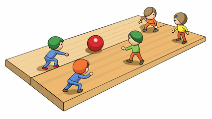 Canvas Print - Two teams of five players dart across a glossy wooden court their nimble movements orchestrated by the constant bouncing of a rubber ball.  on. Cartoon Vector.