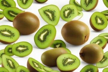 'delicious ripe kiwi fruits isolated white background brown clipping closeup collection colours cut cut-out dessert diet drink element exotic favor food fresh freshness fruit green group hairy half'