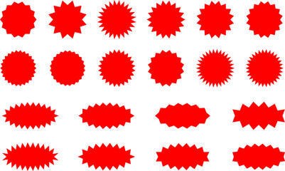 Wall Mural - Starburst red sticker set - collection of special offer sale oval and round shaped sunburst labels and badges. Promo stickers with star edges. Vector.
