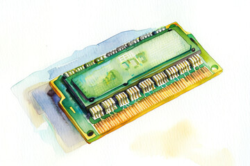 Minimalistic watercolor of Random Access Memory (RAM) on a white background, cute and comical.