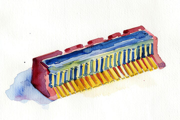 Minimalistic watercolor of Random Access Memory (RAM) on a white background, cute and comical.