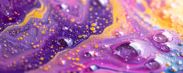 Wall Mural - Purple and yellow soap bubbles in paint create an abstract design suitable for a colorful background.