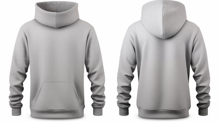 Set of grey blank hoodie template,from two sides, for your design mockup for print, isolated on white background