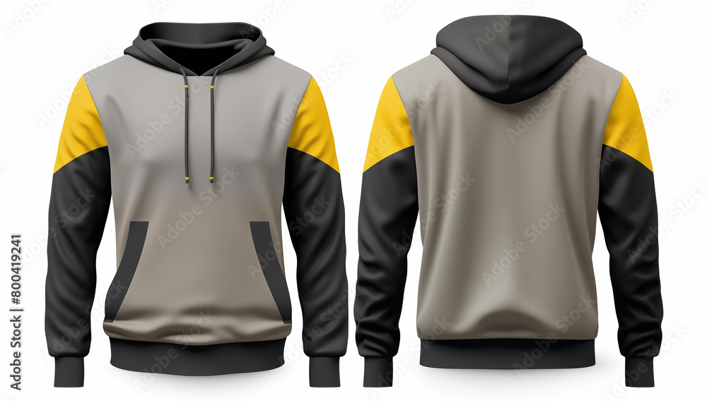 Mockup Blank grey hoodie Yellow black arms sweatshirt mockup temple