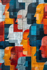 Aufkleber - An illustration of various abstract figures, each piece fitting together like a puzzle, symbolizing societal cohesion,