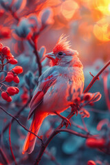 Poster - A poetic watercolor of a bird singing at dawn with brightly colored feathers, symbolizing the dawn of freedom,