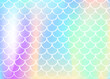 Gradient mermaid background with holographic scales. Bright color transitions. Fish tail banner and invitation. Underwater and sea pattern for girlie party. Stylish backdrop with gradient mermaid.