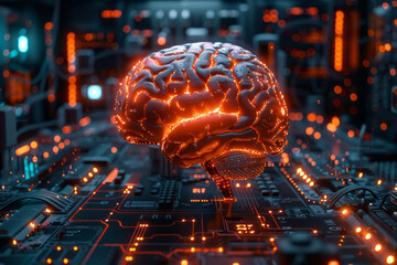 Poster - A cybernetic brain interface, showing connections between neural pathways and artificial enhancements,