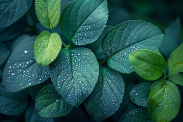 Leinwandbilder - A serene depiction of morning dew on leaves, highlighting the delicate balance of natural water cycles,