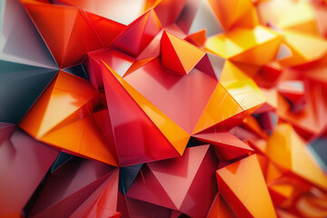 Poster - An image of sharp angles and pointed shapes in a chaotic arrangement, colored in urgent reds and warning yellows, calling for immediate action,