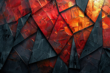 Poster - An image of sharp angles and pointed shapes in a chaotic arrangement, colored in urgent reds and warning yellows, calling for immediate action,