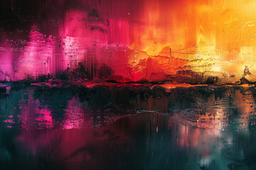 Leinwandbilder - A design featuring digital glitch effects in a spectrum of colors against a black background, symbolizing disruption and the need for technological advancement,
