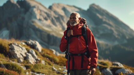 Wall Mural - A Hiker Enjoying Mountain Scenery