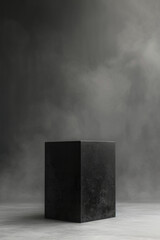 Poster - A minimalistic rendering of a cube, with an outline in black against a gray background, exploring geometric solidity,