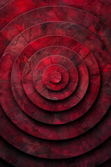 Poster - A composition with several concentric circles, each a slightly darker shade of red, emanating from a central point,