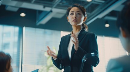 Asian Businesswoman on a team meeting in a modern office setting