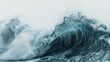 A monumental and majestic ocean wave, frozen in time against a clean white