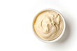 © Fiverr/fazilazia703 - mayonnaise in mini white bowl on whte background top down view